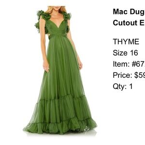Mac Duggal Ruffle Tiered GREEN Rosette Chiffon Empire Waist